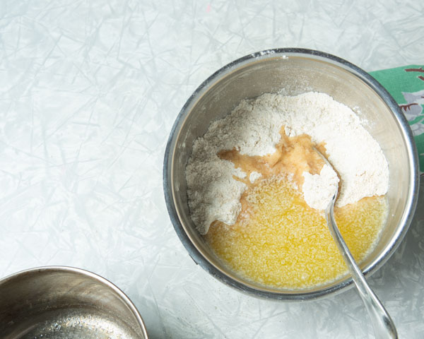 mixing streusel in a bowl