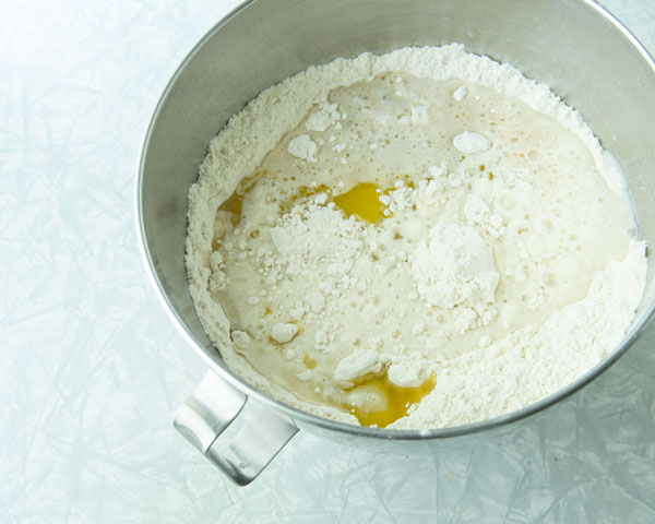 bread dough ingredients in bowl