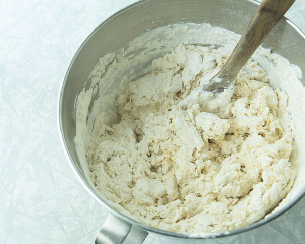 shaggy bread dough in bowl