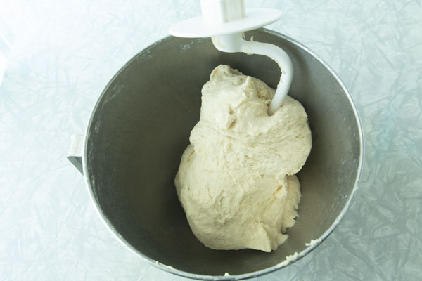 bread dough on dough hook