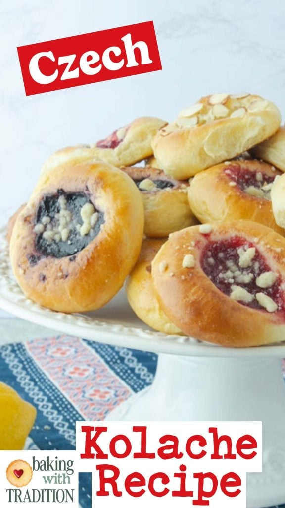 stack of kolache on plate with text overlay