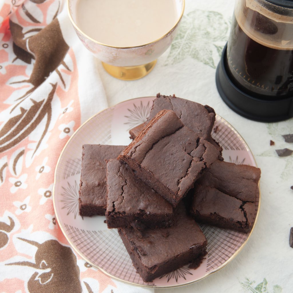 black bean brownies on plate with coffee