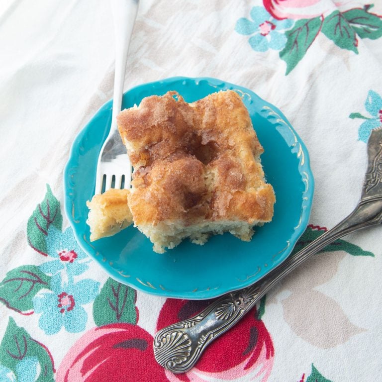 moravian sugar cake on plate with fork