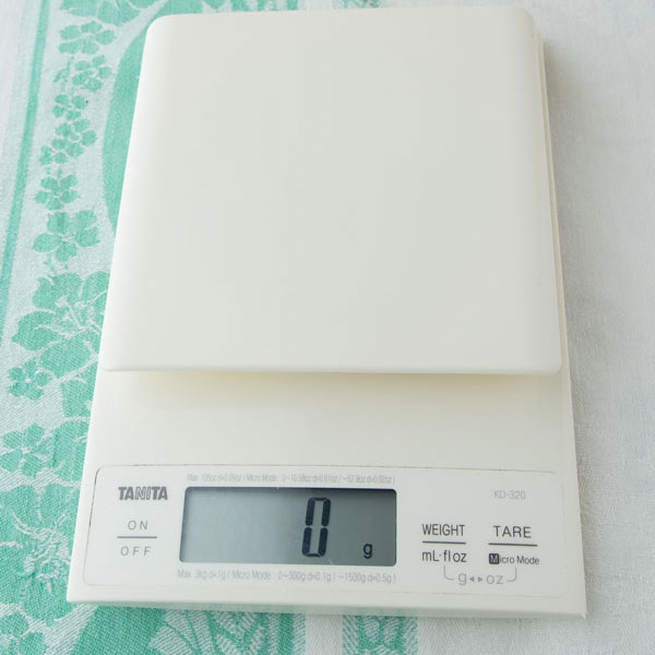 gram scale on tablecloth