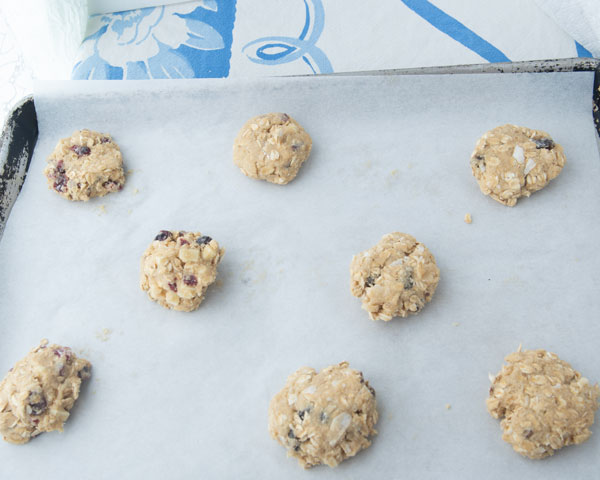 oatmeal cookie dough on baking pan