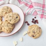 crispy oatmeal cookies, white chocolate and cranberries with cloth