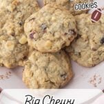 oatmeal cookies on plate, text overlay