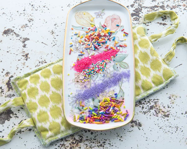 decorating sugars and sprinkles on plate