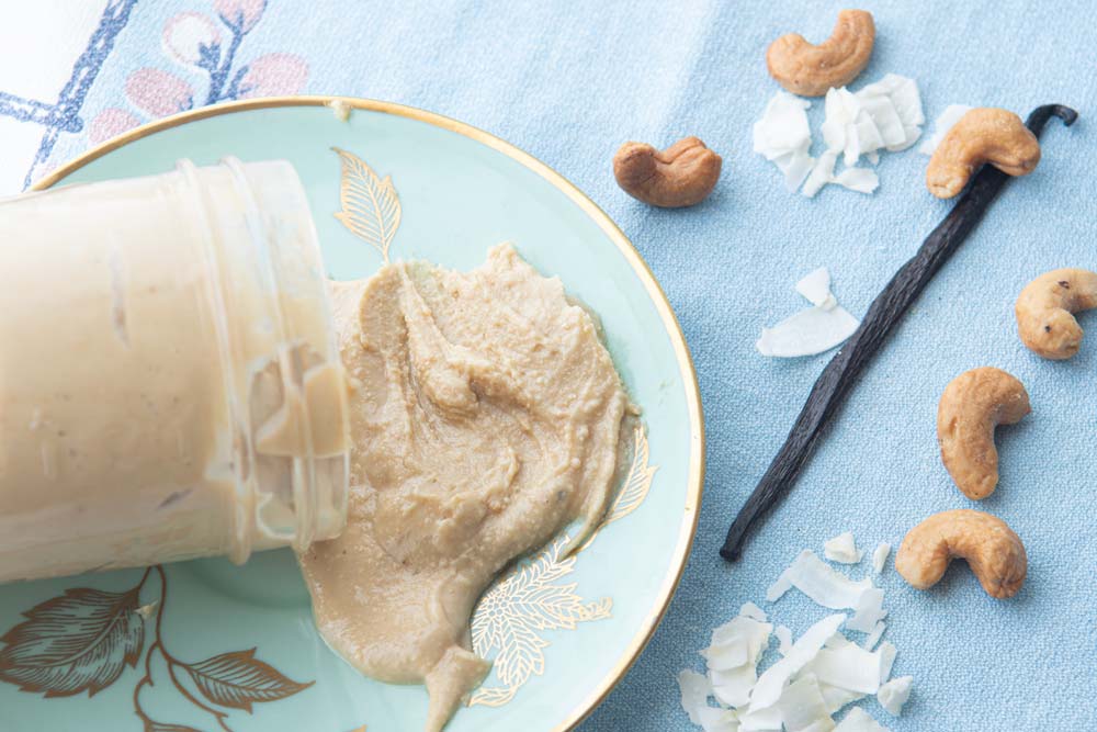 cashew butter poured on plate