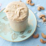 cashew butter in jar on plate