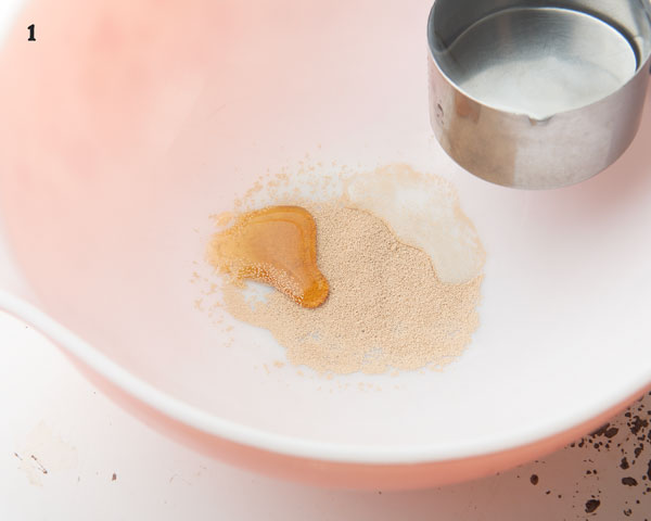 yeast, honey and water in bowl
