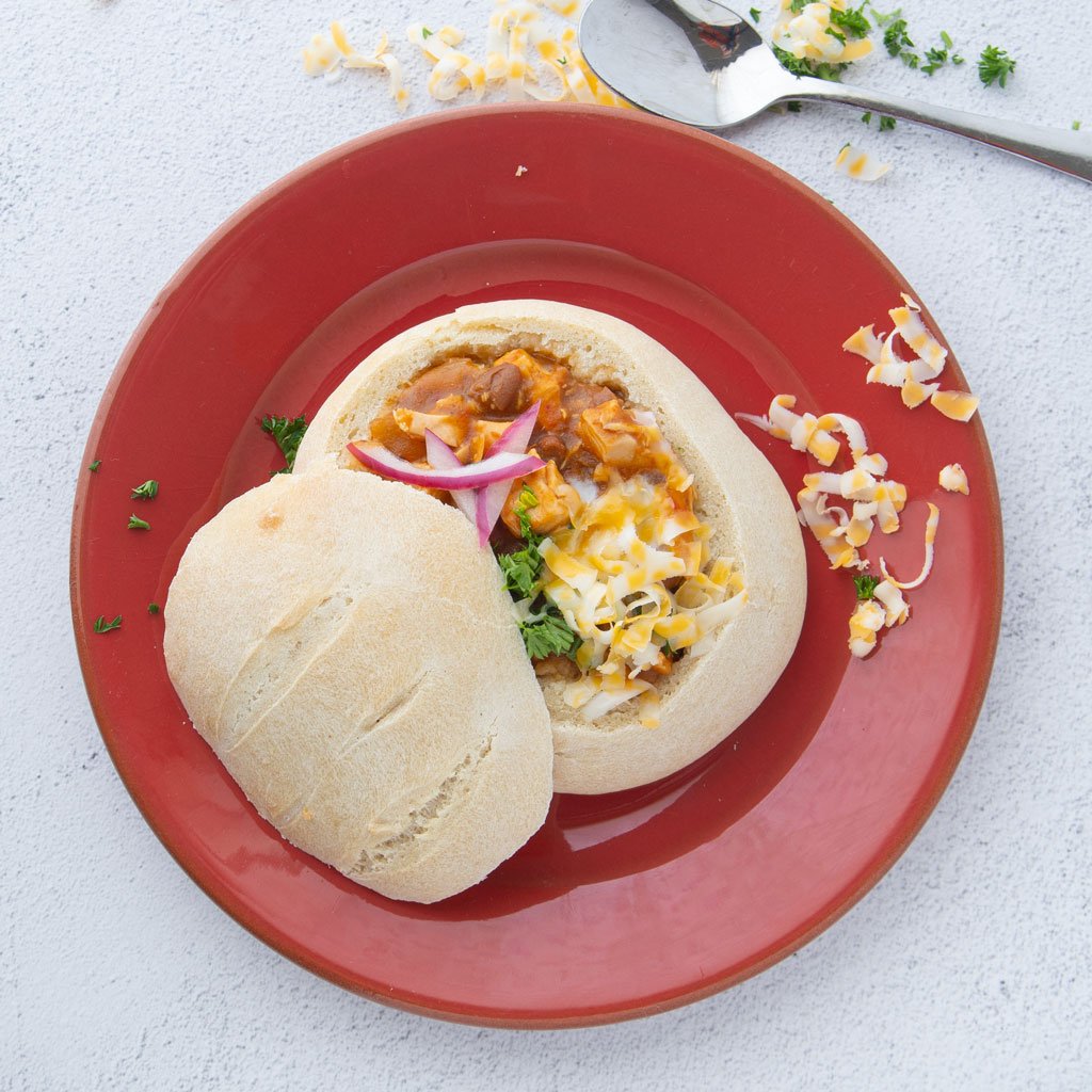 bread bowl filled with soup