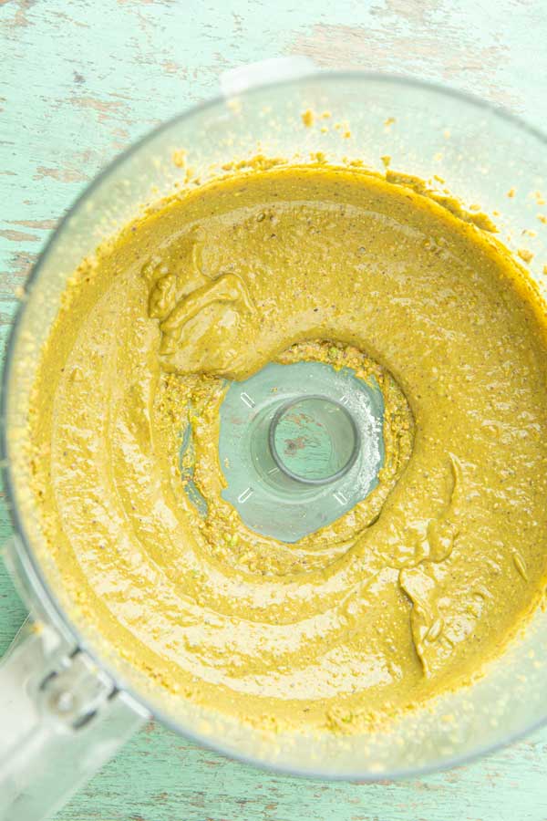 smooth pistachio butter in food processor bowl