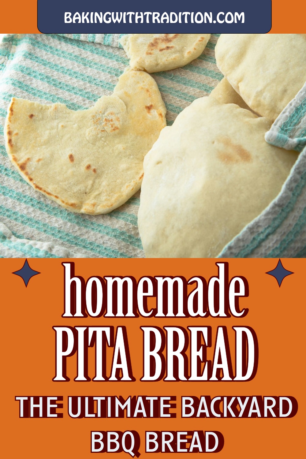 pita bread wrapped in towel, text overlay
