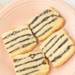 date filled shortbread cookies on plate, text overlay