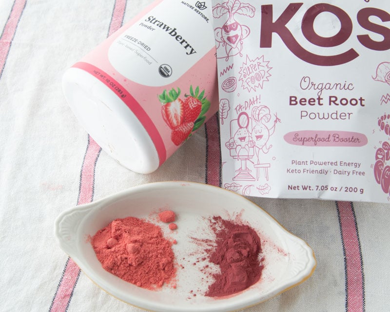 freeze dried strawberry and beet powders