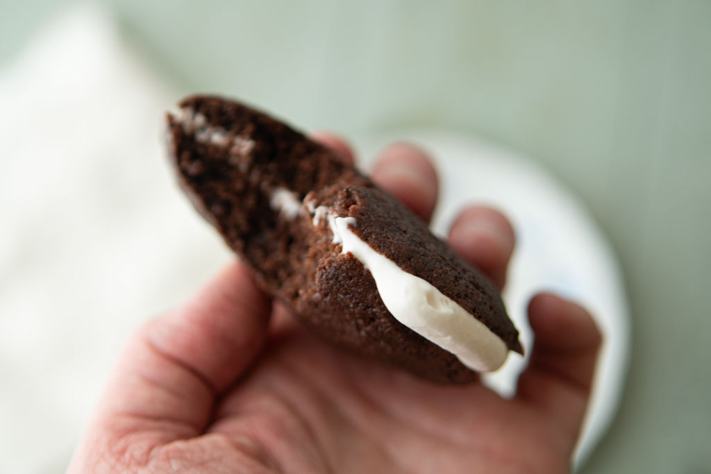 chocolate sandwich cookies filled with whipped cream