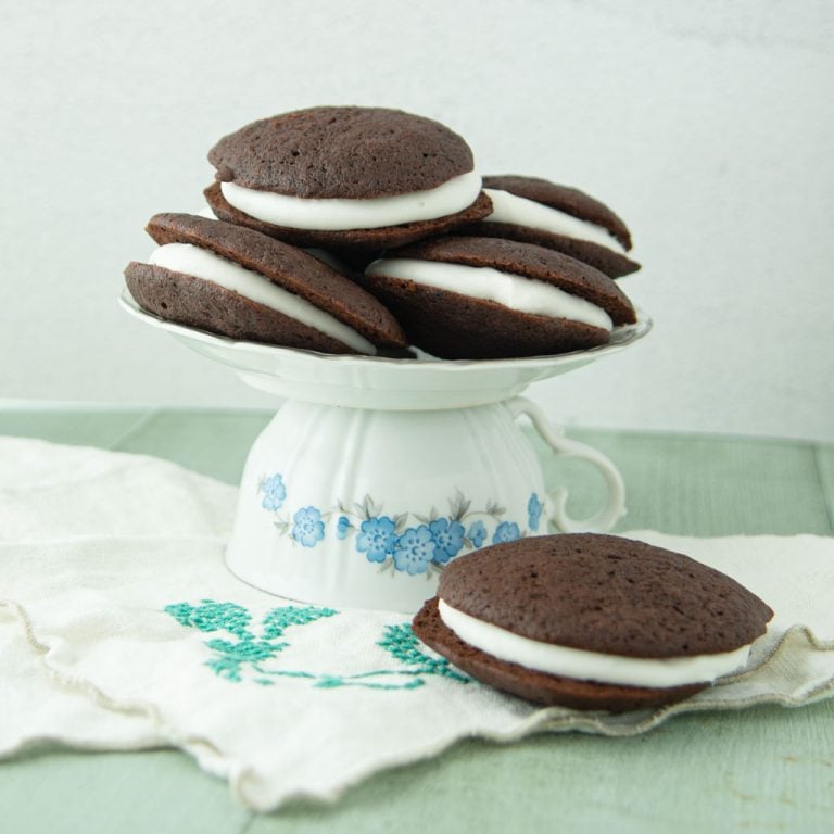 soft chocolate sandwich cookies on plate