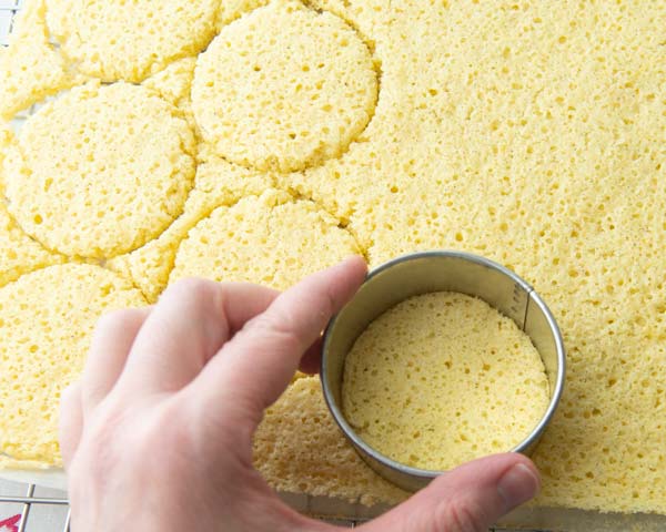 Cutting layers of cake with a biscuit cutter