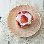strawberry mini cake on plate with fork