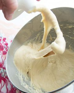 stretchy yeast dough on dough hook