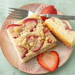 piece of strawberry sheet cake on plate