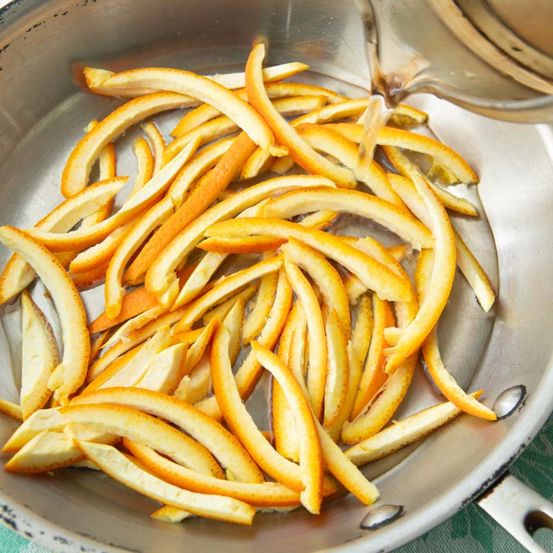 orange peel strips with water