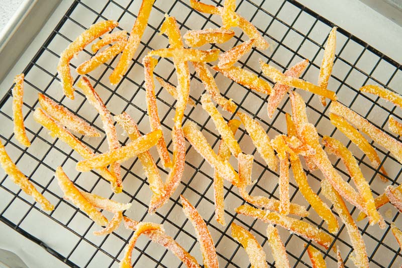 candied orange peel on rack
