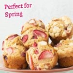 plate of strawberry muffins, text overlay