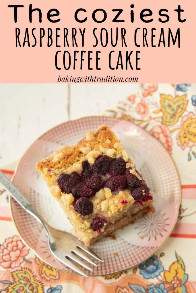 raspberry sour cream coffee cake on plate