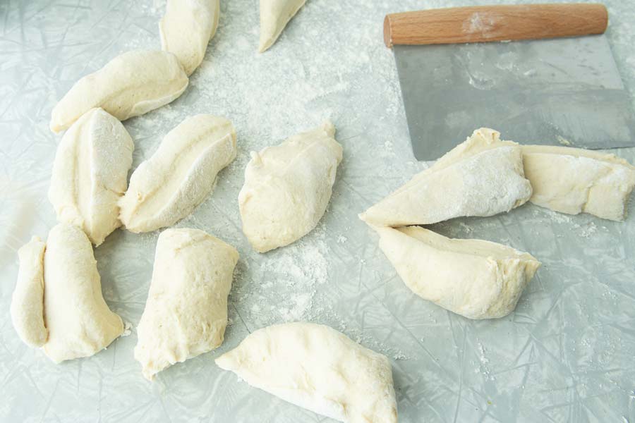 cutting dough into pieces