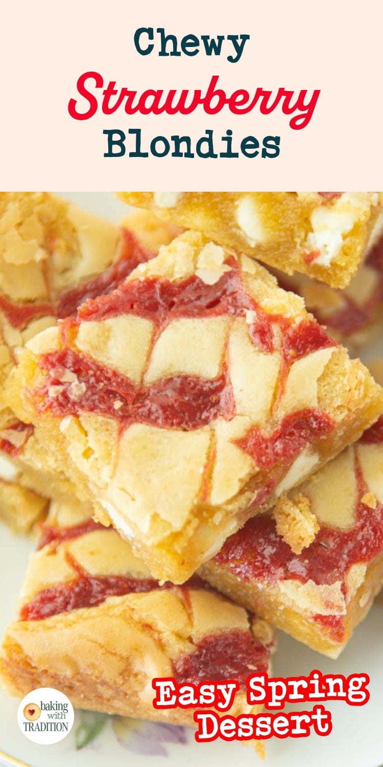 closeup of strawberry blondies