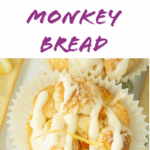 lemon monkey bread muffin closeup, text overlay