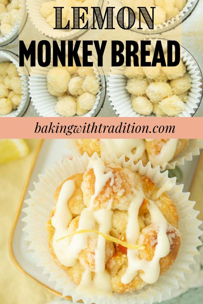 lemon monkey bread closeup and before baking in muffin cups