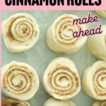 cut cinnamon rolls ready for baking, text overlay