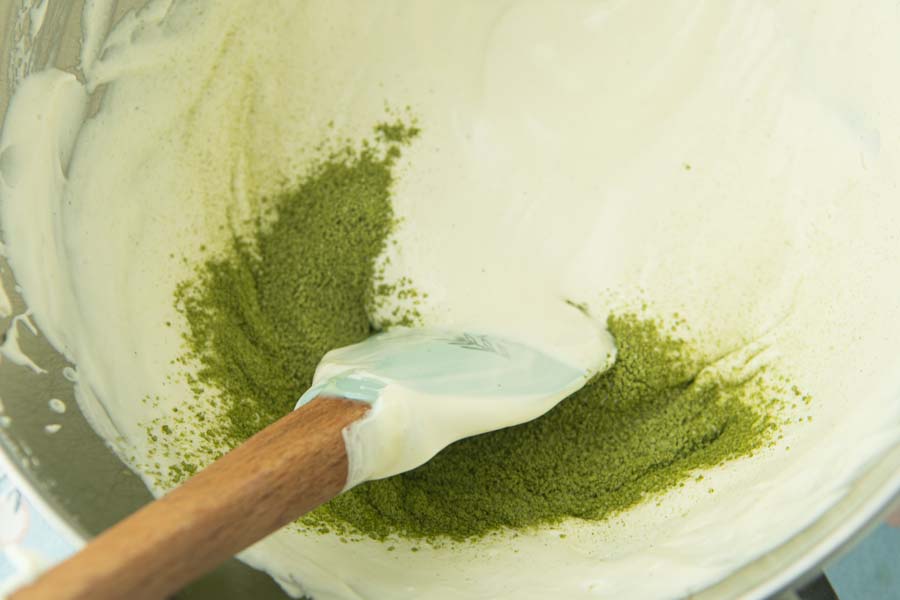 folding matcha into cream