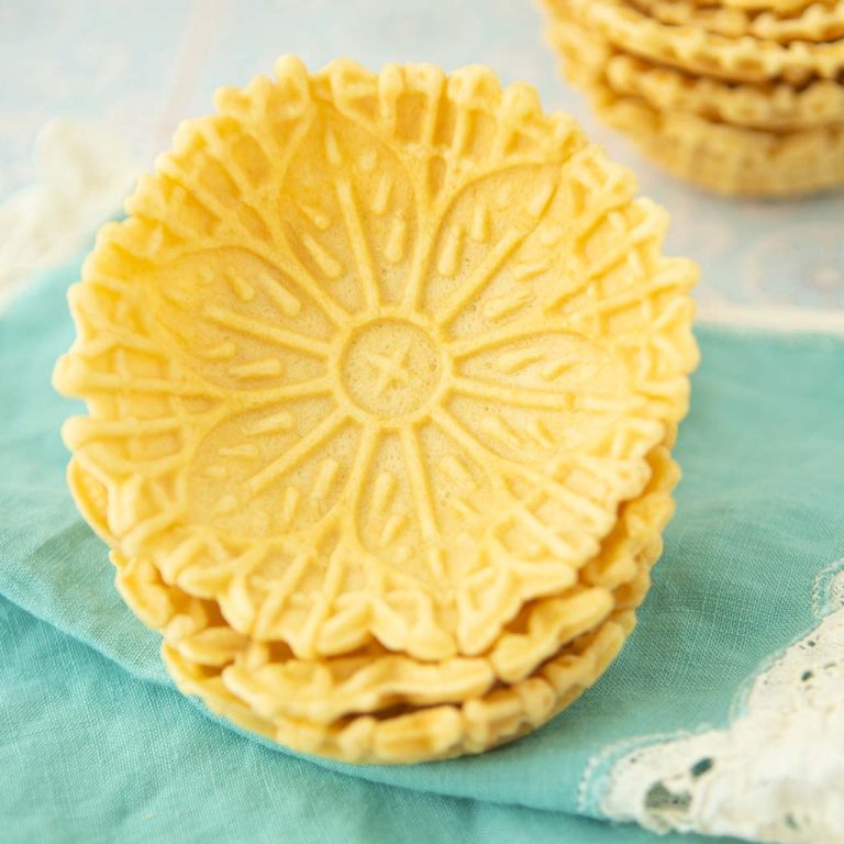 stacks of pizelle waffle cups