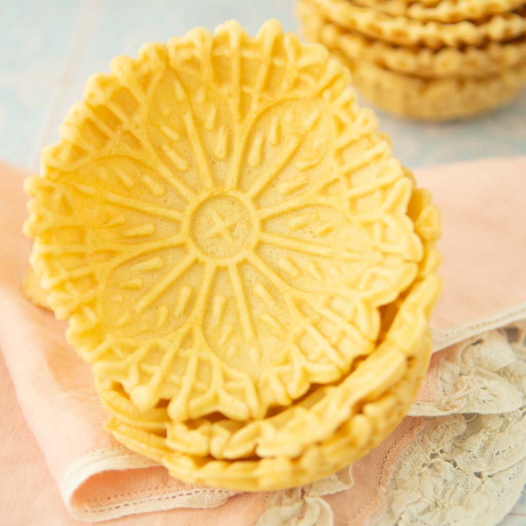 stacks of pizelle waffle cups