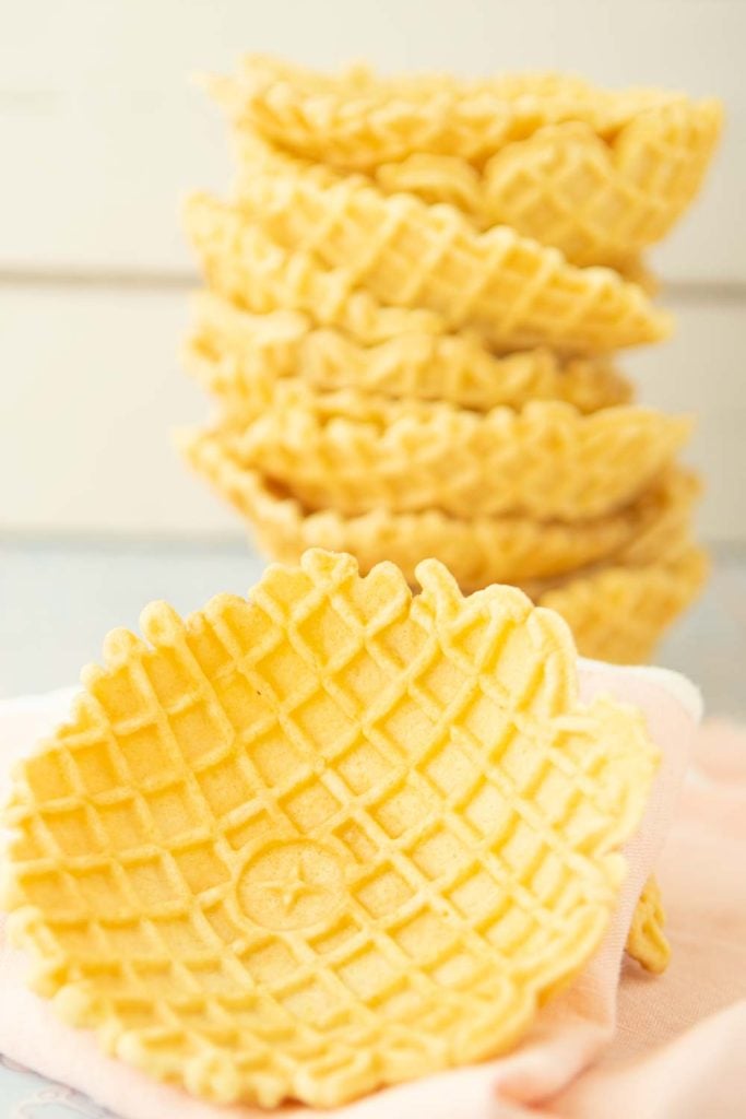 stacks of pizelle waffle cups
