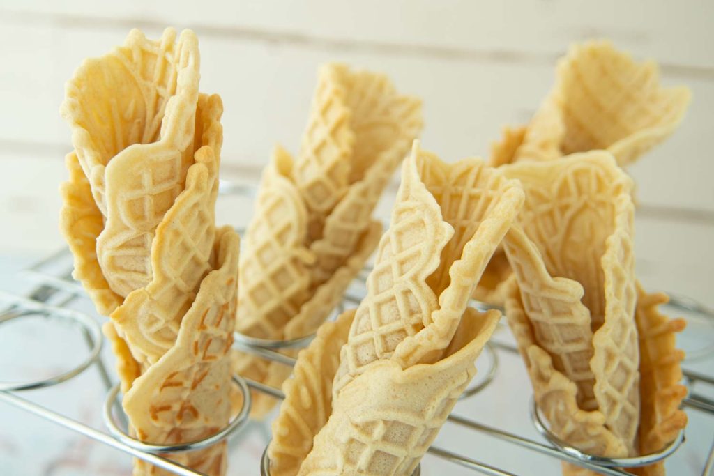mini waffle cones in stand