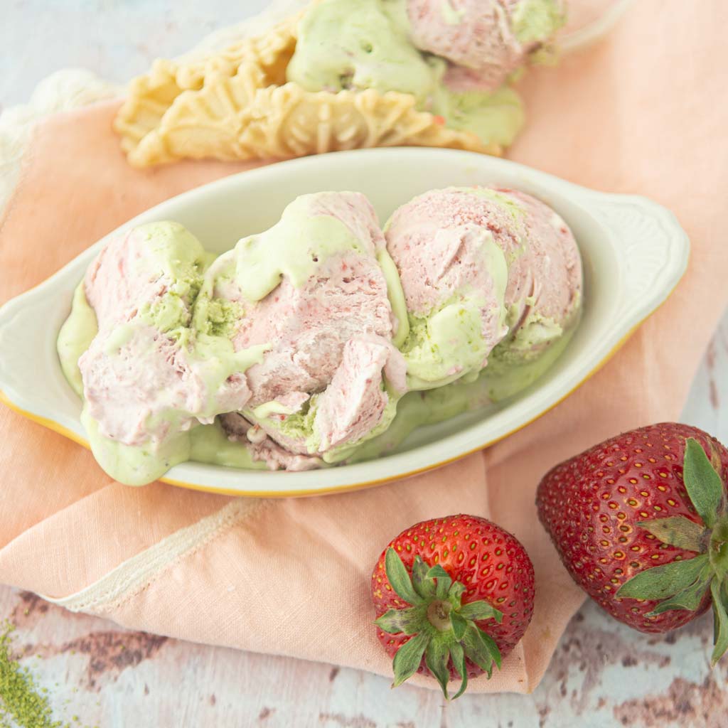 strawberry matcha no-churn ice cream