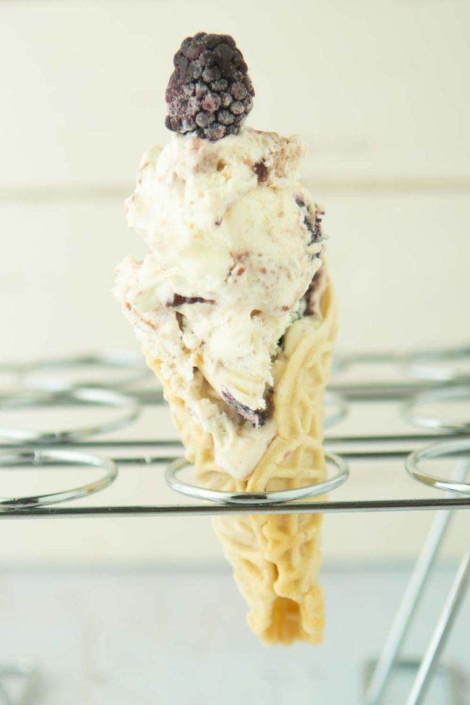 blackberry crumble ice cream in in cone