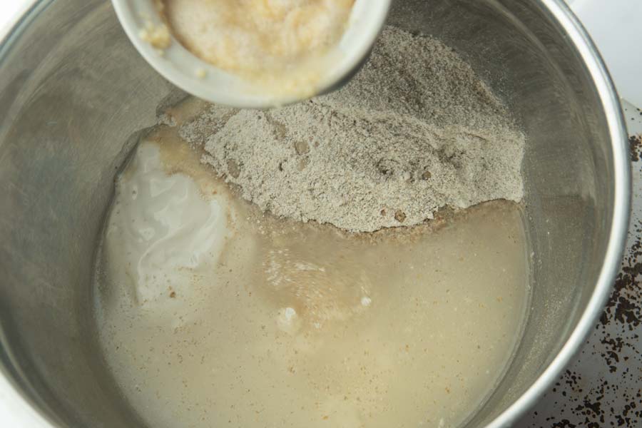 adding yeast to rye flour