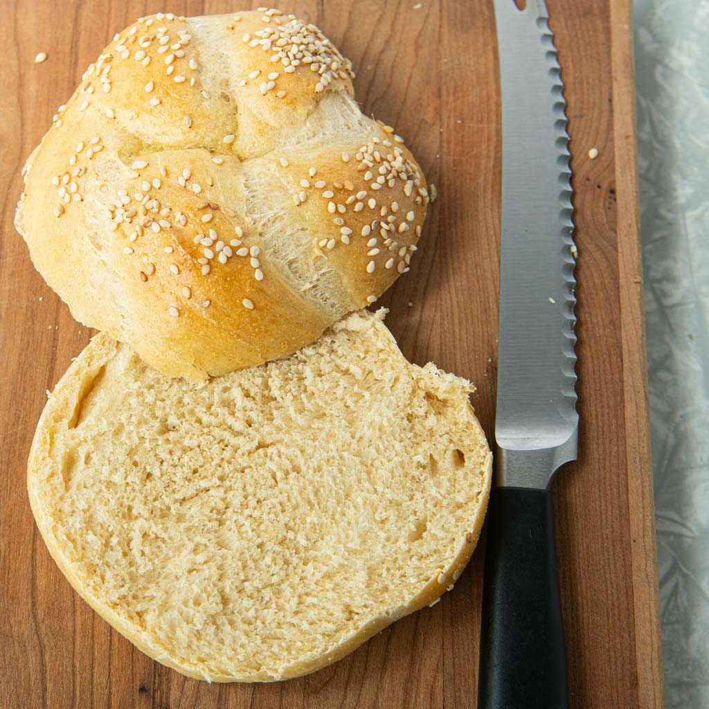 cut homemade burger bun