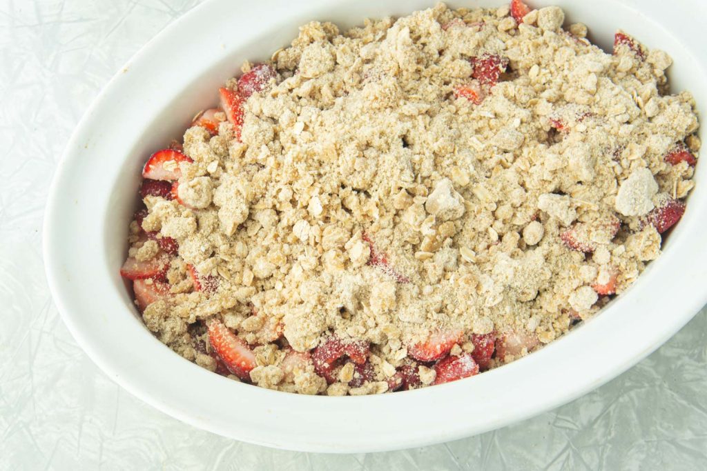 strawberry crisp ready to bake