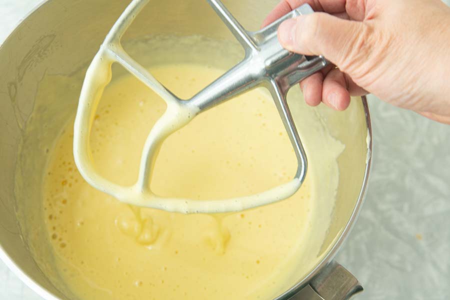 eggs and sugar on mixer beater