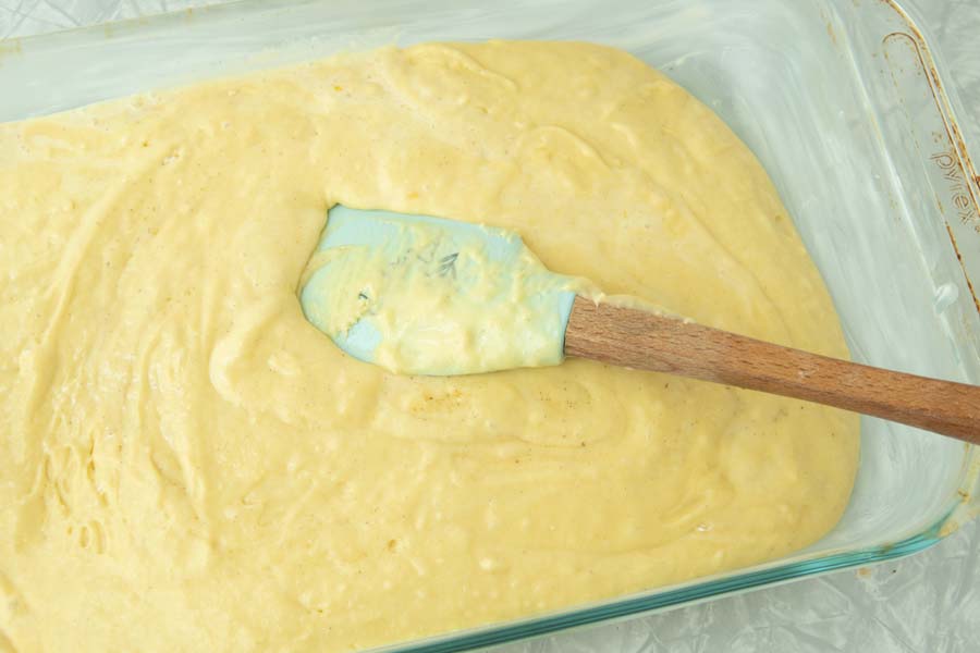 smoothing cake batter in pan