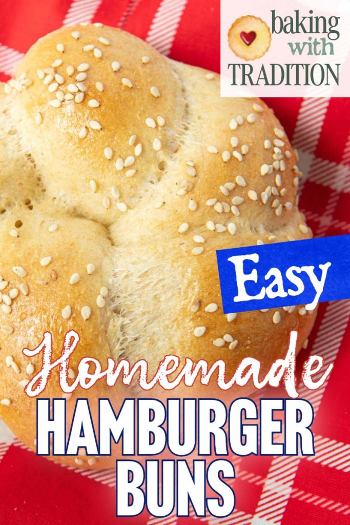 closeup of homemade hamburger bun with text overlay
