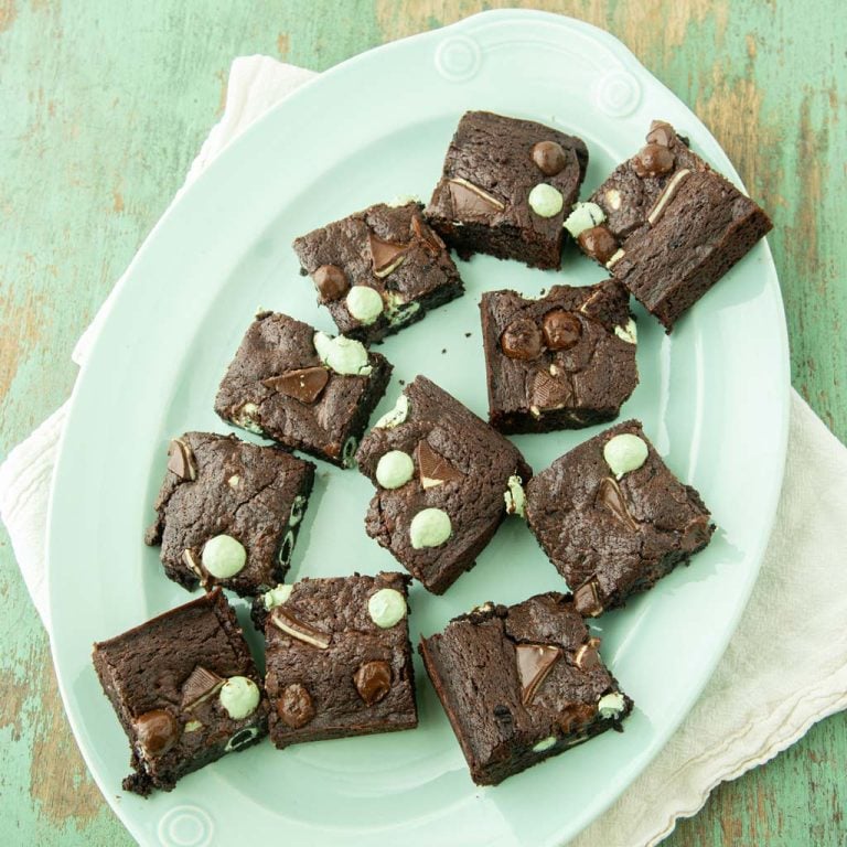 mint brownies on platter