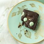 mint brownie on plate with bite out of it